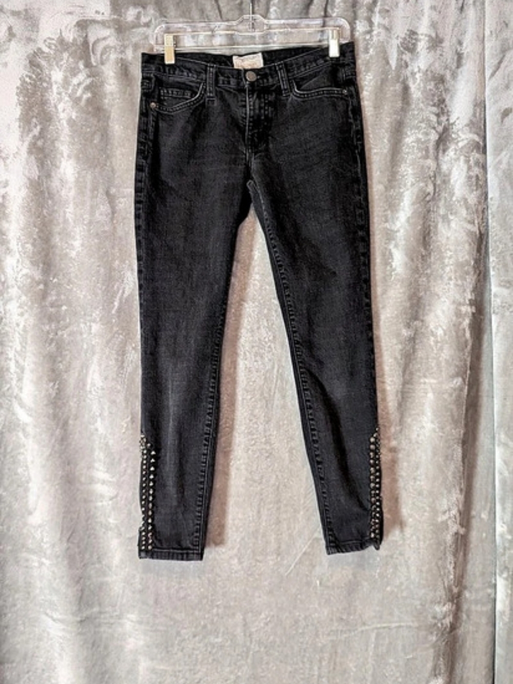 Current/Elliott The Stiletto Studded Ankle Skinny Jeans Black Waist 27